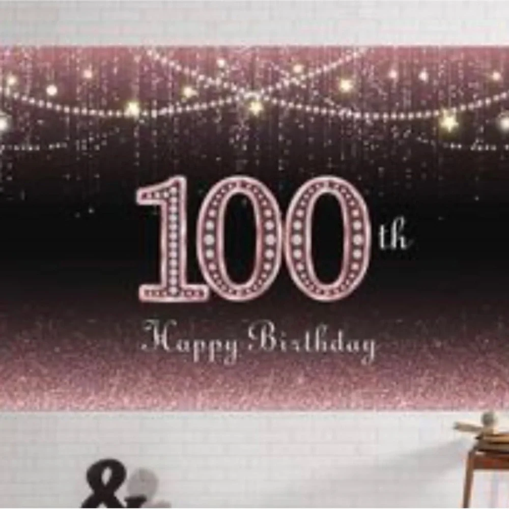 Gold and Pink 100th Happy Birthday Banner and Garland Party Decorations.